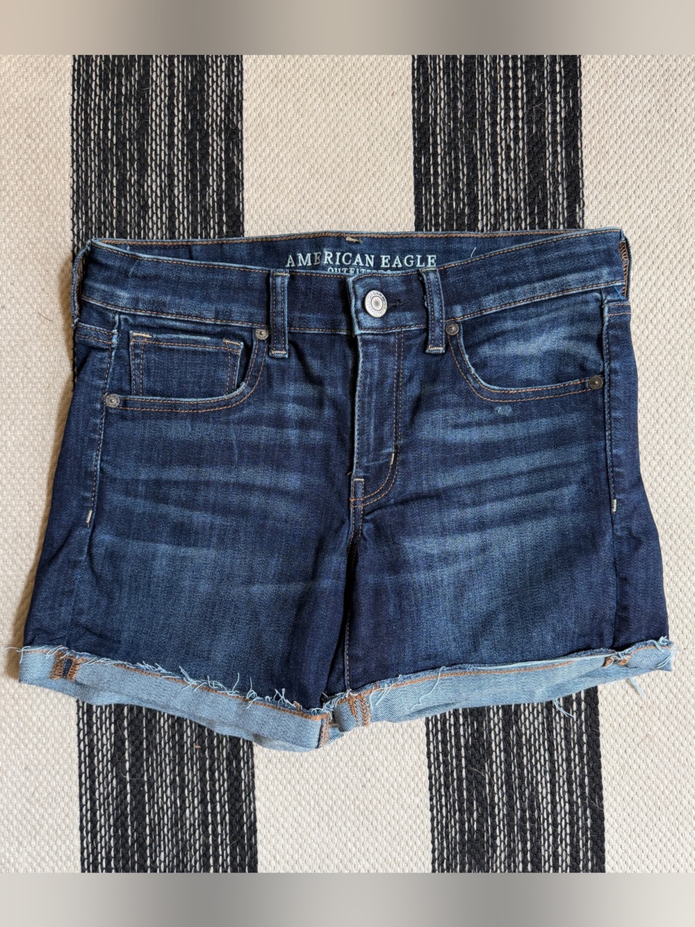 American Eagle Outfitters Women's Midi Dark Blue Denim Cutoff Shorts Size 12